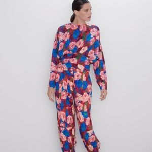 Zara-BELTED FLORAL PRINT PANTS